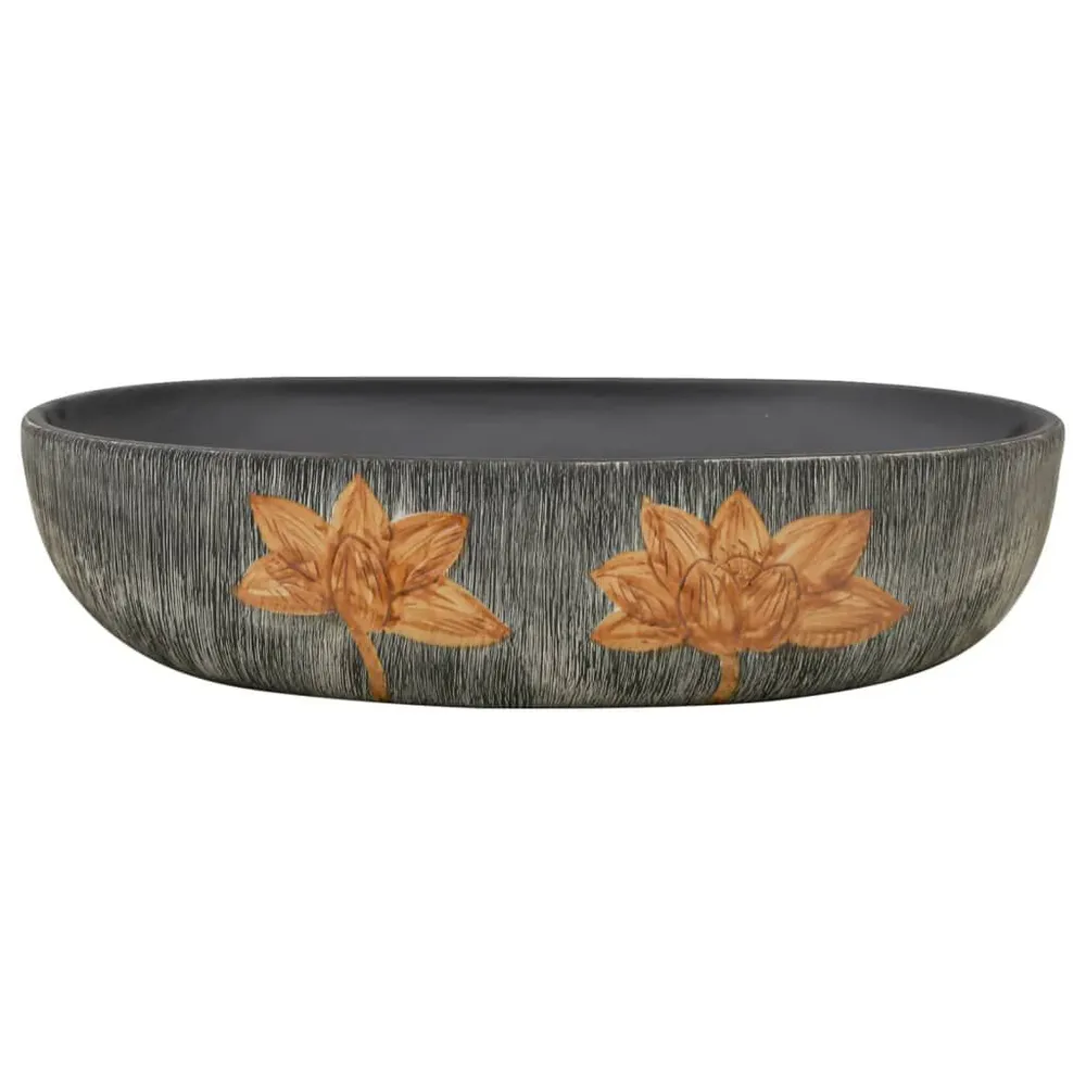Umywalka nablatowa, szaro-czarna, owalna, 59x40x14 cm