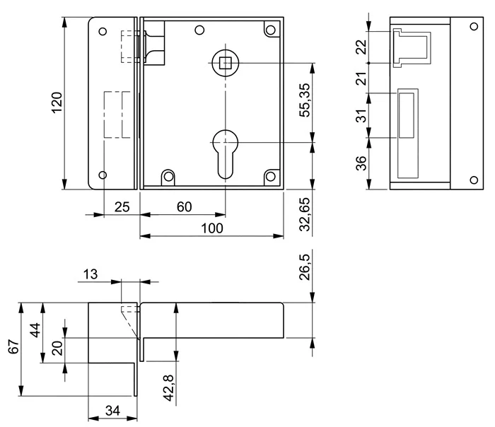 AMF Striker lock 2 ( 3311021052 ) DIN lewy PZW rozstaw 60 mm