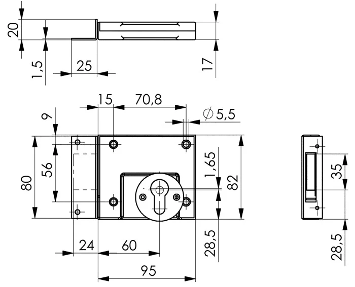 Zamek AMF 49 ( 3311021060 ) DIN lewy / prawy PZ rozstaw 60 mm