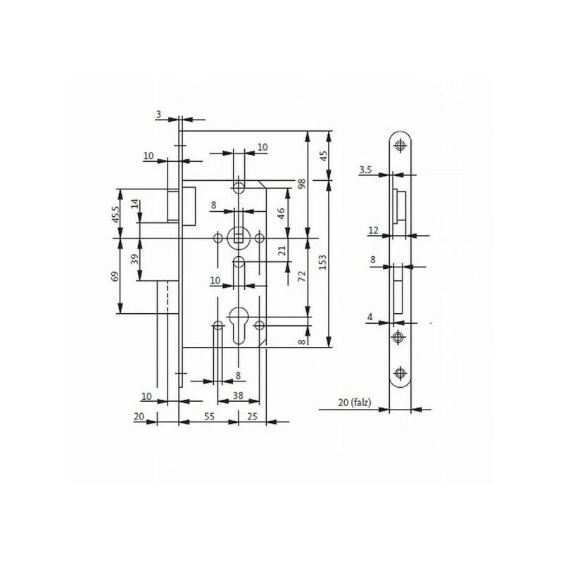 Zamek wpuszczany BKS 0415 PZW 20/ 55/72/8 mm DIN lewy ( 3000251114 )