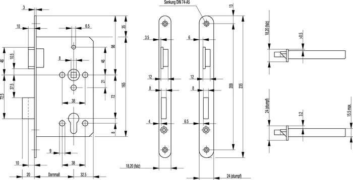 Zamek wpuszczany BKS 0515 PZ 20/ 65/72/8 mm DIN lewy ( 3322024015 )