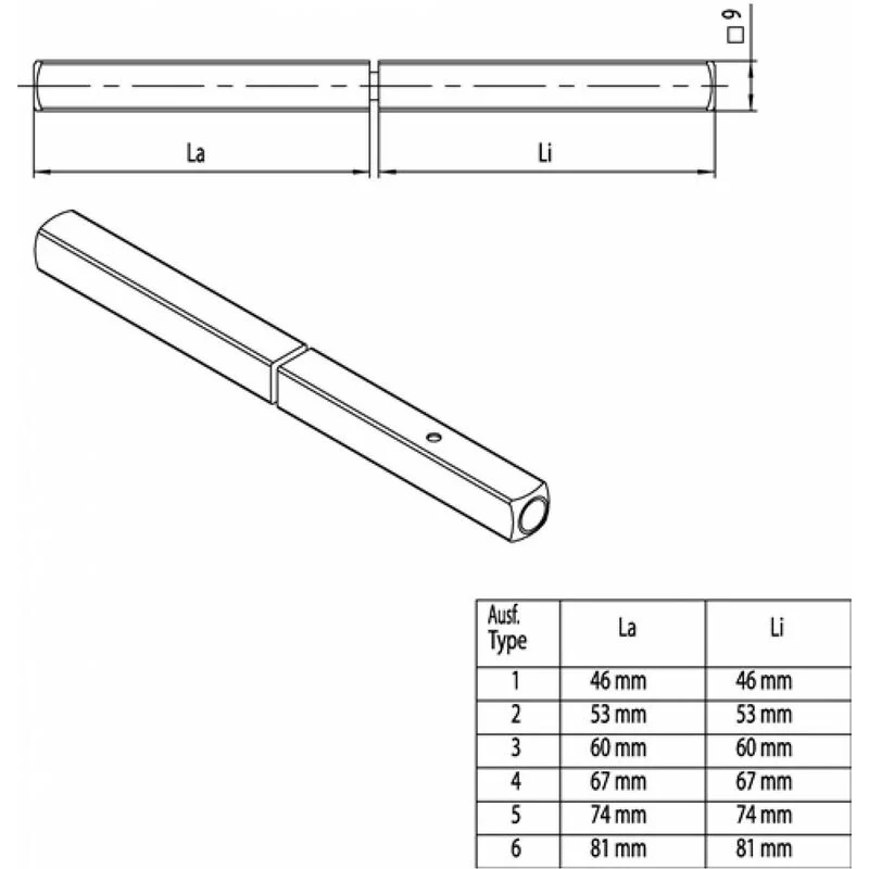 OGRO Panic pin 120 FS SECURE square 9 mm ( 3000267141 )