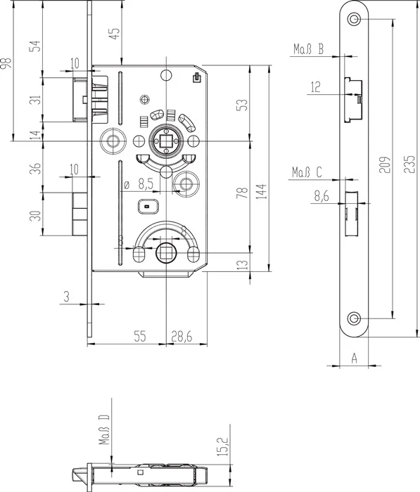 Zamek wpuszczany SSF BAD20/55/78/8 mm DIN lewy ( 3000251029 )