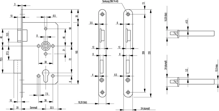 Zamek wpuszczany rządowy BKS 0615 PZW 24/65/72/8 mm DIN lewy ( 3000251559 )