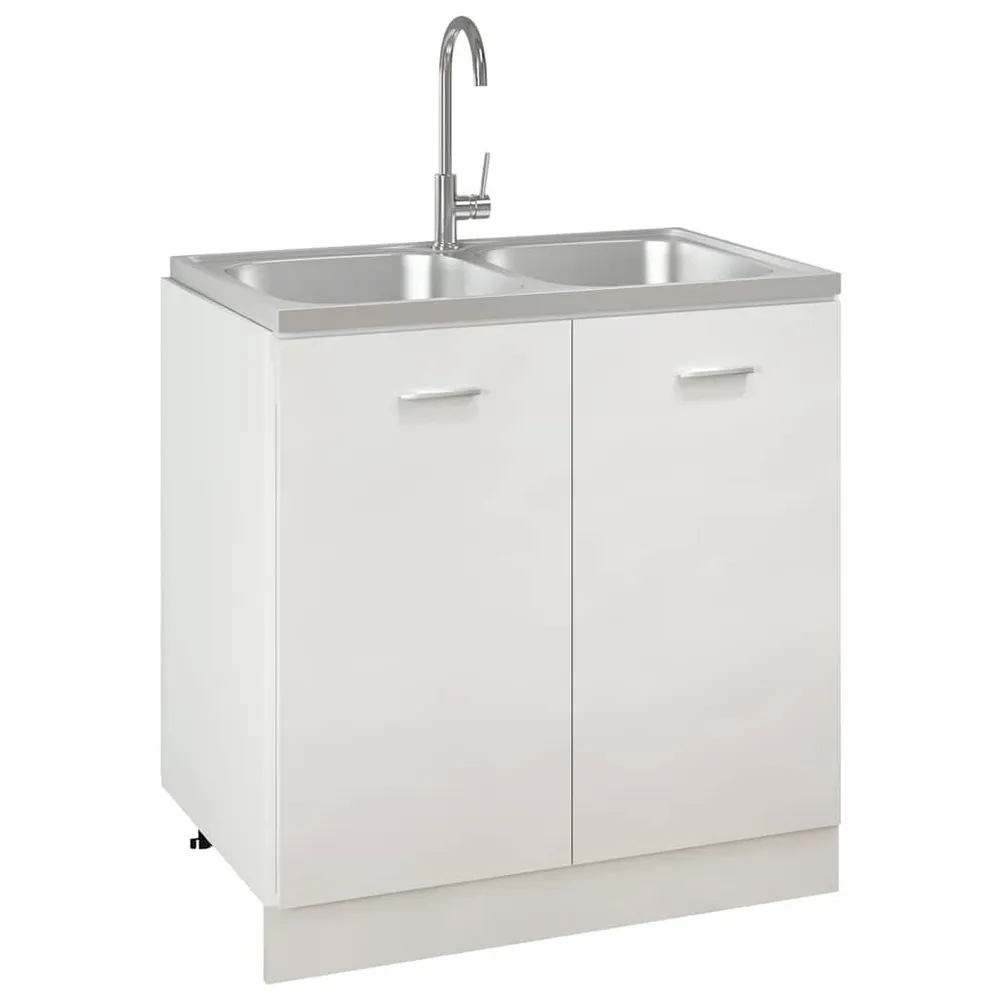 Zlew kuchenny dwukomorowy, srebrny, 800x500x155 mm, stal
