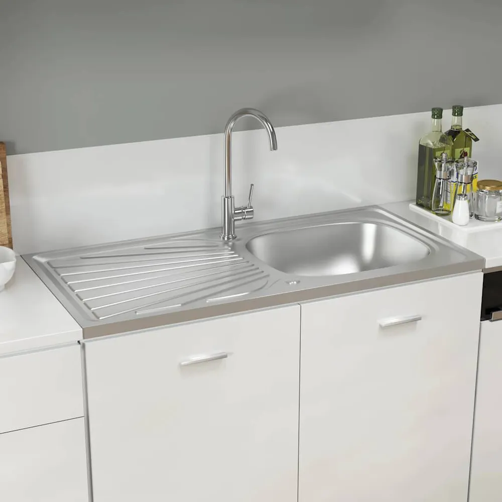 Zlew kuchenny z ociekaczem, srebrny, 1000x500x155 mm, stal